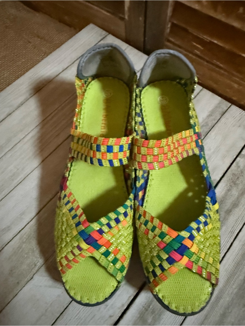 bernie mev. Lime Multicolor Woven Mary Jane Sandals